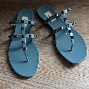 Valentino Rockstud T-Strap Flat Slide Sandal